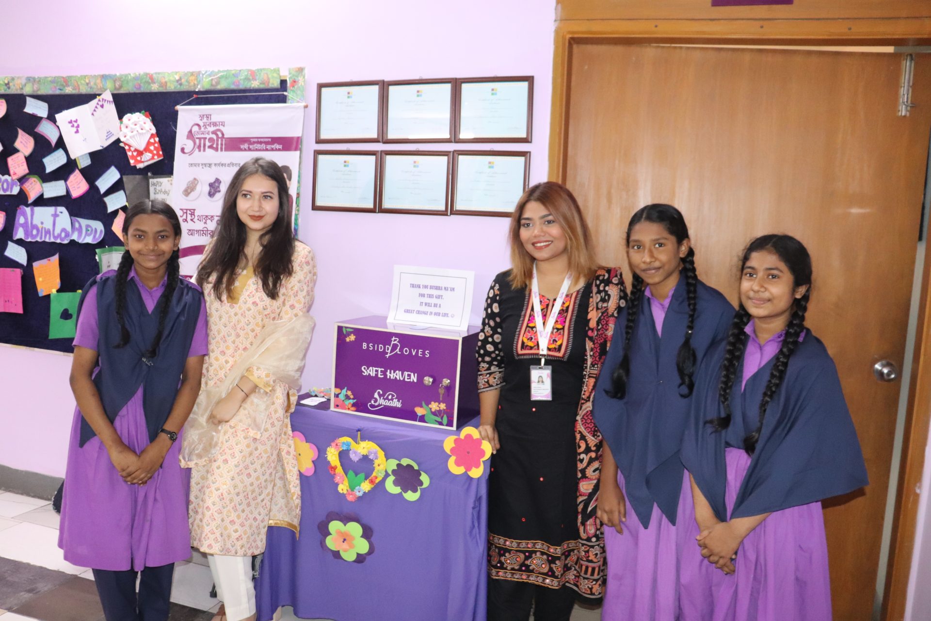 Bushra Siddique, a popular Instagram influencer (@bsiddlife) visited the school to donate a reusable sanitary napkins bank as a project through Shaathi Bangladesh Ltd.